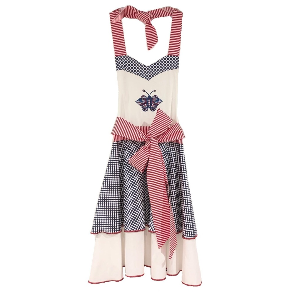 Stitchy Pixie Apron 50s Retro Homemaker Americana Cotton Patriotic 4th of July - Picture 2 of 13